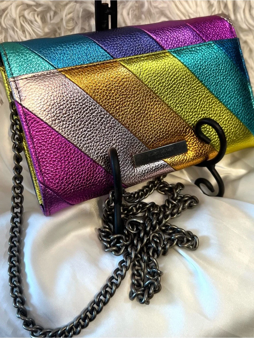 💜Kurt Geiger London rainbow-stripe metallic clutch wallet bag💜NWT